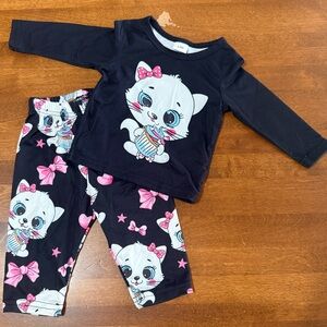 SHEIN Kids Pajama Set with Cute Cat Print - Black and Pink